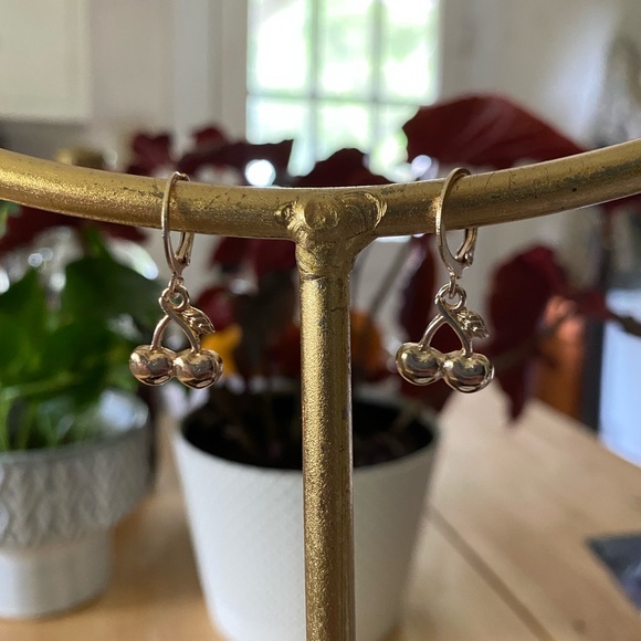 MAKE ME AND OFFER New Small Gold Cherry Drop Hoop Earrings - Picture 2 of 2
